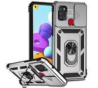 Jeelar ESONG Coque Para Samsung Galaxy A21s,TPU+PC Rigide Armure Housse avec Lentille Coulissante Couverture,[Rotation à 360 Anneau de Support] pour Support Téléphone Voiture Magnétique,Argent