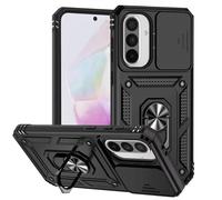 Jeelar ESONG Coque Para Samsung Galaxy A26,TPU+PC Rigide Armure Housse avec Lentille Coulissante Couverture/Rotation à 360 Anneau de Support,Le Noir
