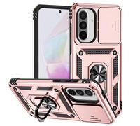 Jeelar ESONG Coque Para Samsung Galaxy A26,TPU+PC Rigide Armure Housse avec Lentille Coulissante Couverture/Rotation à 360 Anneau de Support,Or Rose