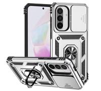 Jeelar ESONG Coque Para Samsung Galaxy A26,TPU+PC Rigide Armure Housse avec Lentille Coulissante Couverture/Rotation à 360 Anneau de Support,Argent
