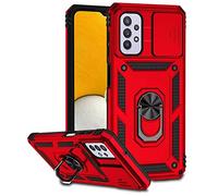 Jeelar ESONG Coque Para Samsung Galaxy A72 4G/5G,TPU+PC Rigide Armure Housse avec Lentille Coulissante Couverture,[Rotation à 360 Anneau de Support] pour Support Téléphone Voiture Magnétique,Rouge