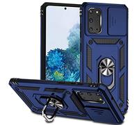 Jeelar ESONG Coque Para Samsung Galaxy S20 Plus,TPU+PC Rigide Armure Housse avec Lentille Coulissante Couverture,[Rotation à 360 Anneau de Support] pour Support Téléphone Voiture Magnétique,Marine