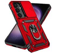 Jeelar ESONG Coque Para Samsung Galaxy S24+Plus,TPU+PC Rigide Armure Housse avec Lentille Coulissante Couverture/Rotation à 360 Anneau de Support,Rouge