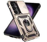 Jeelar ESONG Coque Para Samsung Galaxy S24+Plus,TPU+PC Rigide Armure Housse avec Lentille Coulissante Couverture/Rotation à 360 Anneau de Support,Or