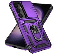 Jeelar ESONG Coque Para Samsung Galaxy S24,TPU+PC Rigide Armure Housse avec Lentille Coulissante Couverture/Rotation à 360 Anneau de Support,Violet
