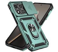Jeelar ESONG Coque Para Xiaomi 15T,TPU+PC Rigide Armure Housse avec Lentille Coulissante Couverture/Rotation à 360 Anneau de Support,Vert