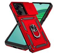 Jeelar ESONG Coque Para Xiaomi POCO C65/Redmi 13C 4G,TPU+PC Rigide Armure Housse avec Lentille Coulissante Couverture/Rotation à 360 Anneau de Support,Rouge