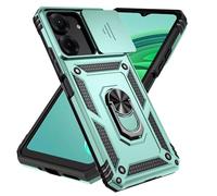 Jeelar ESONG Coque Para Xiaomi POCO C65/Redmi 13C 4G,TPU+PC Rigide Armure Housse avec Lentille Coulissante Couverture/Rotation à 360 Anneau de Support,Vert