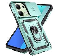 Jeelar ESONG Coque Para Xiaomi POCO M6 Pro 4G/Redmi Note 13 Pro 4G,TPU+PC Rigide Armure Housse avec Lentille Coulissante Couverture/Rotation à 360 Anneau de Support,Vert