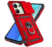 Jeelar ESONG Coque Para Xiaomi POCO M6 Pro 4G/Redmi Note 13 Pro 4G,TPU+PC Rigide Armure Housse avec Lentille Coulissante Couverture/Rotation à 360 Anneau de Support,Rouge