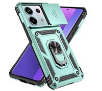 Jeelar ESONG Coque Para Xiaomi Poco X6 5G/Redmi Note 13 Pro 5G,TPU+PC Rigide Armure Housse avec Lentille Coulissante Couverture/Rotation à 360 Anneau de Support,Vert