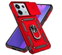 Jeelar ESONG Coque Para Xiaomi Poco X6 5G/Redmi Note 13 Pro 5G,TPU+PC Rigide Armure Housse avec Lentille Coulissante Couverture/Rotation à 360 Anneau de Support,Rouge