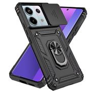 Jeelar ESONG Coque Para Xiaomi Poco X6 5G/Redmi Note 13 Pro 5G,TPU+PC Rigide Armure Housse avec Lentille Coulissante Couverture/Rotation à 360 Anneau de Support,Le Noir