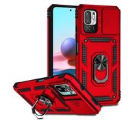Jeelar ESONG Coque Para Xiaomi Redmi Note 10 5G,TPU+PC Rigide Armure Housse avec Lentille Coulissante Couverture/Rotation à 360 Anneau de Support,Rouge