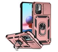 Jeelar ESONG Coque Para Xiaomi Redmi Note 10 5G,TPU+PC Rigide Armure Housse avec Lentille Coulissante Couverture/Rotation à 360 Anneau de Support,Or Rose