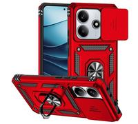 Jeelar ESONG Coque Para Xiaomi Redmi Note 14 5G,TPU+PC Rigide Armure Housse avec Lentille Coulissante Couverture/Rotation à 360 Anneau de Support,Rouge