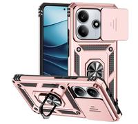 Jeelar ESONG Coque Para Xiaomi Redmi Note 14 5G,TPU+PC Rigide Armure Housse avec Lentille Coulissante Couverture/Rotation à 360 Anneau de Support,Or Rose