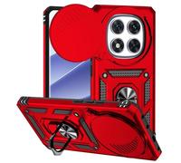 Jeelar ESONG Coque Para Xiaomi Redmi Note 14 Pro 4G,TPU+PC Rigide Armure Housse avec Lentille Coulissante Couverture/Rotation à 360 Anneau de Support,Rouge