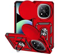 Jeelar ESONG Coque Para Xiaomi Redmi Note 14 Pro+,TPU+PC Rigide Armure Housse avec Lentille Coulissante Couverture/Rotation à 360 Anneau de Support,Rouge