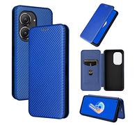 Jeelar ESONG Coque pour ASUS Zenfone 9,Premium en Cuir Fibre de Carbone Flip Case avec Fentes pour Cartes/Fermeture Magnétique/Fonction Support,Protection Etui Housse,Anti-Choc Phone Case - Bleu
