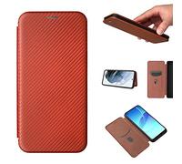 Jeelar ESONG Coque pour Google Pixel 7 Pro,Premium en Cuir Fibre de Carbone Flip Case avec Fentes pour Cartes/Fermeture Magnétique/Fonction Support,Protection Etui Housse,Anti-Choc Phone Case - Brun