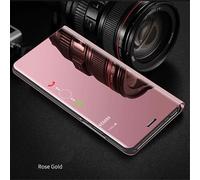 Jeelar ESONG Coque pour iPhone 16 Plus,Étui Housse Transparente Antichoc Intelligente Coque Flip Cover,Standing Placage Technologie Clear View Mirror Protection Case-Rose
