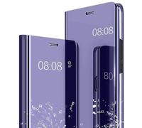 Jeelar ESONG Coque pour iPhone X/iPhone XS,Étui Housse Transparente Antichoc Intelligente Coque Flip Cover,Standing Placage Technologie Clear View Mirror Protection Case-Mauve