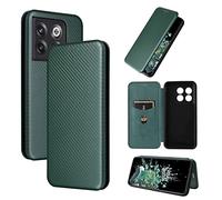 Jeelar ESONG Coque pour OnePlus 10T 5G,Premium en Cuir Fibre de Carbone Flip Case avec Fentes pour Cartes/Fermeture Magnétique/Fonction Support,Protection Etui Housse,Anti-Choc Phone Case - Vert