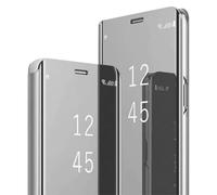 Jeelar ESONG Coque pour Samsung Galaxy A50,Étui Housse Transparente Antichoc Intelligente Coque Flip Cover,Standing Placage Technologie Clear View Mirror Protection Case-Argent