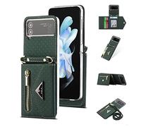 Jeelar ESONG Coque pour Samsung Galaxy Z Flip 4 5G,Cuir PU de qualité supérieure,avec Sangle réglable&Fente pour Carte&Fonction Stand-Vert