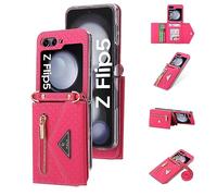 Jeelar ESONG Coque pour Samsung Galaxy Z Flip 5 5G,Cuir PU de qualité supérieure,avec Sangle réglable&Fente pour Carte&Fonction Stand-Rouge