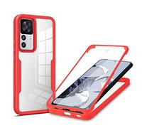 Jeelar ESONG Coque pour Xiaomi 12T/12T Pro/Redmi K50 Ultra,360 Degres Integrale Full Body Protection Anti-Chocs Housse,Etui de Transparent TPU avec Protecteur d'écran Intégré-Rouge