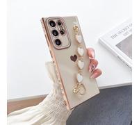 Jeelar ESONG Coque Silicone pour Samsung Galaxy A13 5G Housse avec dragonne,Etui en Ultra Fine avec Motif Coeur d'amour Doré Mignon pour Femme/Fille,Antichoc Souple Doux TPU Belle Case Blanc