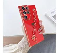 Jeelar ESONG Coque Silicone pour Samsung Galaxy A23 4G / 5G Housse avec dragonne,Etui en Ultra Fine avec Motif Coeur d'amour Doré Mignon pour Femme/Fille,Antichoc Souple Doux TPU Belle Case Rouge