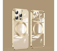 Jeelar ESONG Magnétique Coque iPhone 15 Pro Max,Etui Antichoc avec MagSafe[Recharge sans Fil],Silicone Mince Housse avec Protection D'objectif D'appareil Photo,Case de Protection Transparente-Or