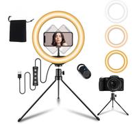 JEEMAK - 10"" LED Ring Light avec Trépied et Télécommande - 3 Modes et 10 Niveaux de Luminosité - Noir