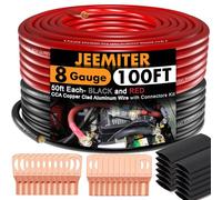 Jeemiter Kit de câbles CCA 8 AWG - 30,5 m au total (15,2 m rouge et 15,2 m noir) | Câble d'alimentation complet et de terre pour audio de voiture, camping-car, solaire | Comprend des cosses et un tube
