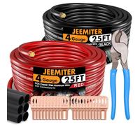 Jeemiter Kit de câbles CCA de calibre 4 avec coupe-câble - Total de 15,2 m (7,6 m rouge + noir) | Installation au sol tout-en-un pour audio de voiture, énergie solaire | Cosses, thermorétractable