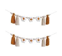 Jeenuuder 2 Pièces Perles en Bois Boho Guirlande Marguerite Décoration de Chambre d'enfant Boho Guirlande Hippie pour Salle de Classe