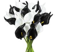 Jeenuuder 20 PièCes SéRies Calla Lily Bouquet de MariéE de MariéE PU Arrangement de Fleurs Artificielles pour Home Office Party Decor (Noir et Blanc)