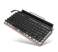 Jeenuuder Clavier de Machine à éCrire RéTro Clavier Bluetooth sans USB MéCanique Punk Keycaps pour Ordinateur de Bureau/Ordinateur Portable/TéLéPhone-Couleur Bois