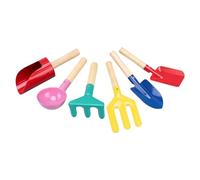 Jeenuuder Ensemble de Jardinage Outils de Jardin en Métal avec Manche en Bois Robuste, Pelle Sûre pour Enfants avec Cylindre, Cuillère, Fourchette, Râteau