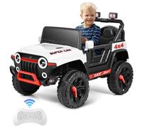 Jeep électrique pour Enfants, Deux Modes de Conduite: télécommande et pédale indépendante, Voiture électrique pour Enfants avec lumières LED, Musique, 4 Roues amortissantes, 12V 7ah Blanc