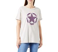 JEEP O102613-J863 J Woman T-Shirt Oversize Star Striped Print Turn-up Sleeve J22W Light Graystone S