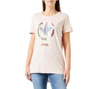 JEEP O102927-P558 J T-Shirt Oversize Femme - Impression Star Fond écorce Camouflage - Manches à Revers J23W Powder Rose S