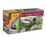 Jeep Willys US 1/4 TON Truck & Trailer 1/72 Heller + colle et peintures G