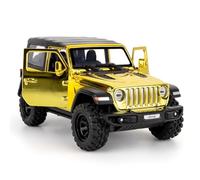 Jeep Wrangle Rubicon - Voiture jouet à l'échelle 1:32 - Modèle moulé sous pression avec effets sonores et effets lumineux et fonction pull-back - Jouet durable pour enfant à partir de 3 ans - Or