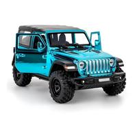 Jeep Wrangle Rubicon - Voiture jouet à l'échelle 1:32 - Modèle moulé sous pression avec effets sonores et effets lumineux et fonction de traction arrière - Jouet durable pour enfant à partir de 3 ans