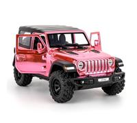 Jeep Wrangle Rubicon - Voiture jouet à l'échelle 1:32 - Modèle moulé sous pression avec effets sonores et effets lumineux et fonction de retrait - Jouet durable pour enfant à partir de 3 ans - Rose