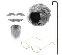 Jeere Lot de 7 costumes pour enfants - Accessoires pour perruque de grand-père - 100 jours d'école - Homme plus âgé des années 20